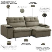 Sofá Retrátil Reclinável Para Sala 3 Lugares 230cm Zayn F04 Veludo Marrom Claro - Lyam Decor