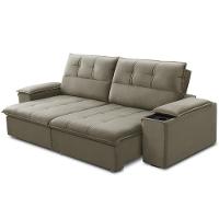 Sofá Retrátil Reclinável Para Sala 3 Lugares 230cm Zayn F04 Veludo Marrom Claro - Lyam Decor - 7