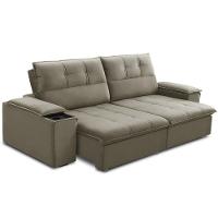 Sofá Retrátil Reclinável Para Sala 3 Lugares 230cm Zayn F04 Veludo Marrom Claro - Lyam Decor - 8