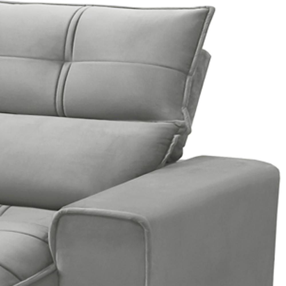 Sofá Retrátil Reclinável Para Sala 3 Lugares 250cm Asaph F04 Veludo Cinza Claro - Lyam Decor - 5