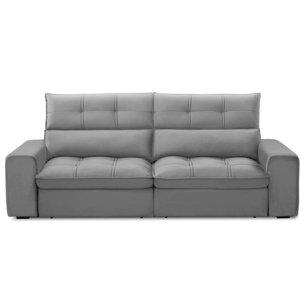 Sofá Retrátil Reclinável Para Sala 3 Lugares 250cm Asaph F04 Veludo Cinza Claro - Lyam Decor - 8