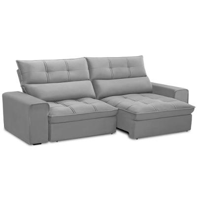 Sofá Retrátil Reclinável Para Sala 3 Lugares 250cm Asaph F04 Veludo Cinza Claro - Lyam Decor