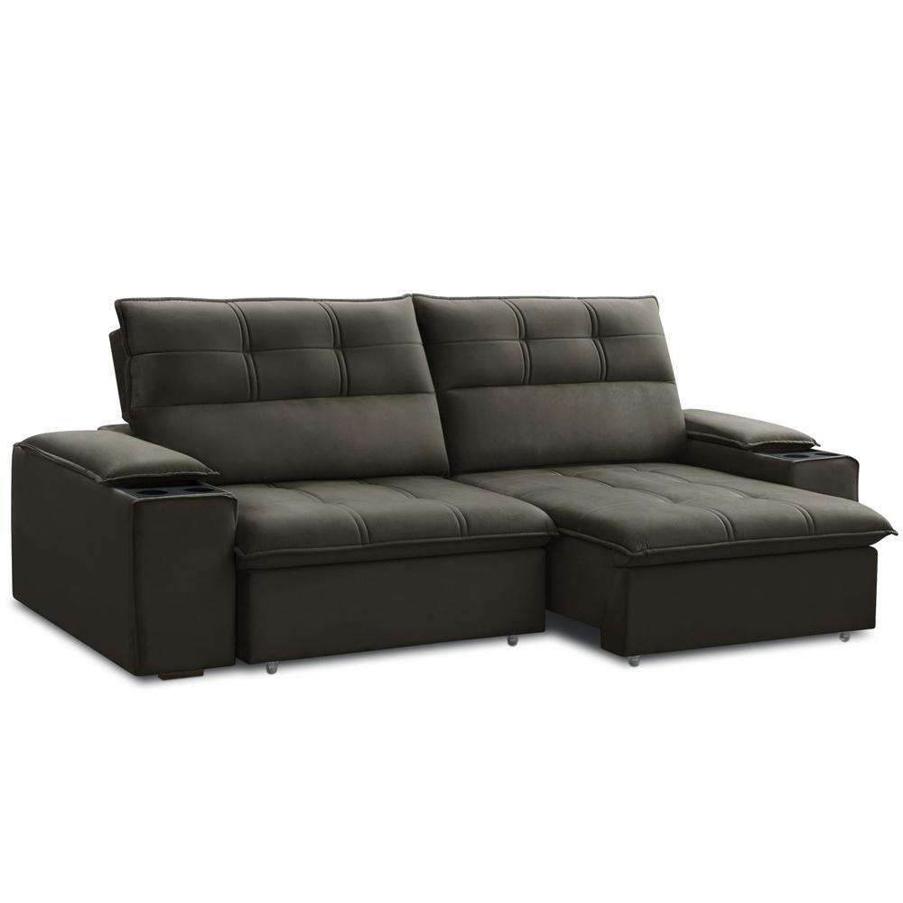 Sofá Retrátil Reclinável Para Sala 3 Lugares 250cm Zayn F04 Veludo Marrom Escuro - Lyam Decor - 1