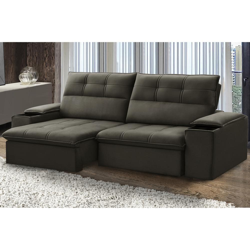 Sofá Retrátil Reclinável Para Sala 3 Lugares 250cm Zayn F04 Veludo Marrom Escuro - Lyam Decor - 2