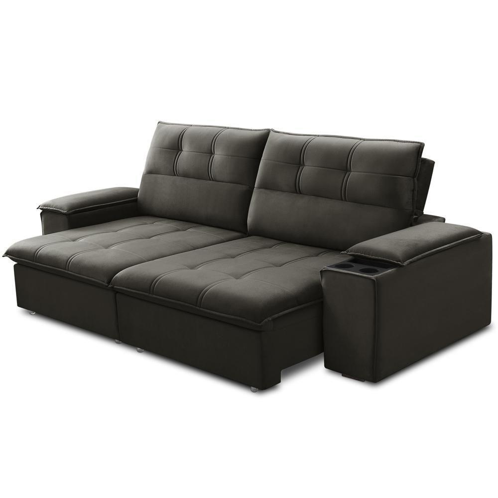 Sofá Retrátil Reclinável Para Sala 3 Lugares 250cm Zayn F04 Veludo Marrom Escuro - Lyam Decor - 7