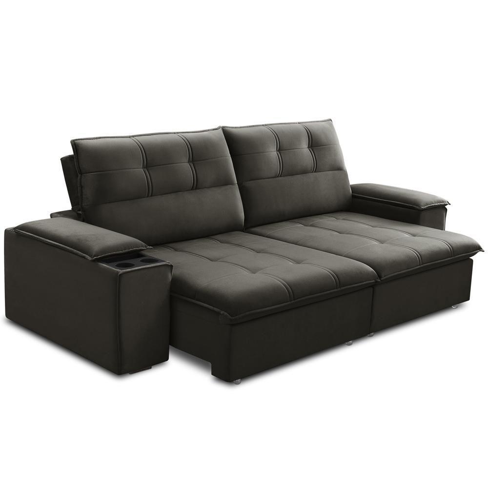 Sofá Retrátil Reclinável Para Sala 3 Lugares 250cm Zayn F04 Veludo Marrom Escuro - Lyam Decor - 8