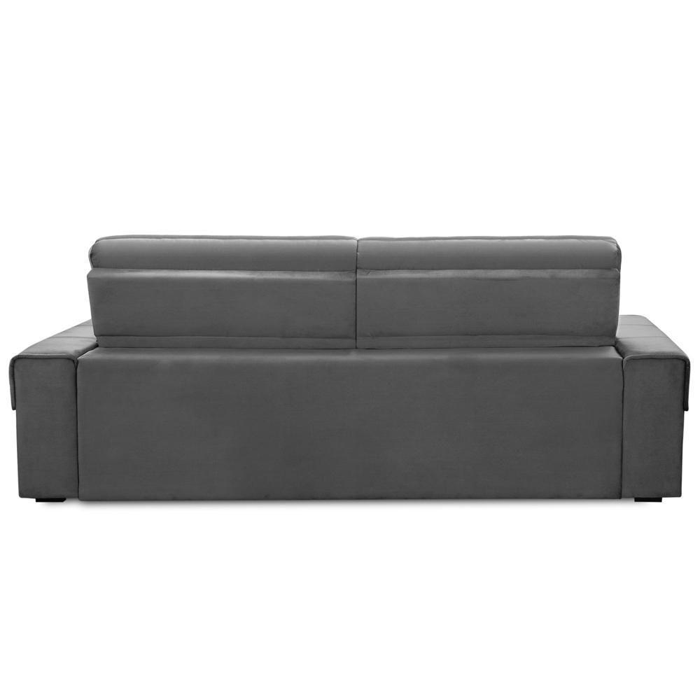 Sofá Retrátil Reclinável Para Sala 3 Lugares 250cm Samir F04 Veludo Cinza Escuro - Lyam Decor - 7