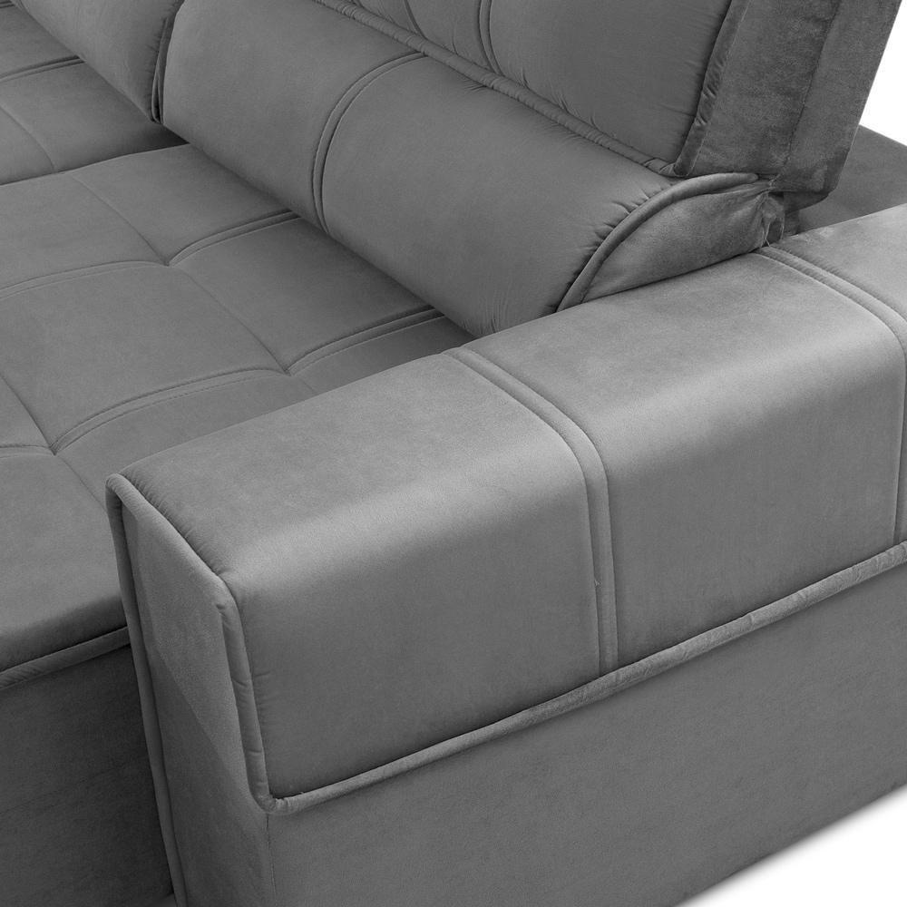 Sofá Retrátil Reclinável Para Sala 3 Lugares 250cm Samir F04 Veludo Cinza Escuro - Lyam Decor - 8