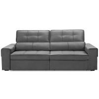 Sofá Retrátil Reclinável Para Sala 3 Lugares 250cm Samir F04 Veludo Cinza Escuro - Lyam Decor - 3