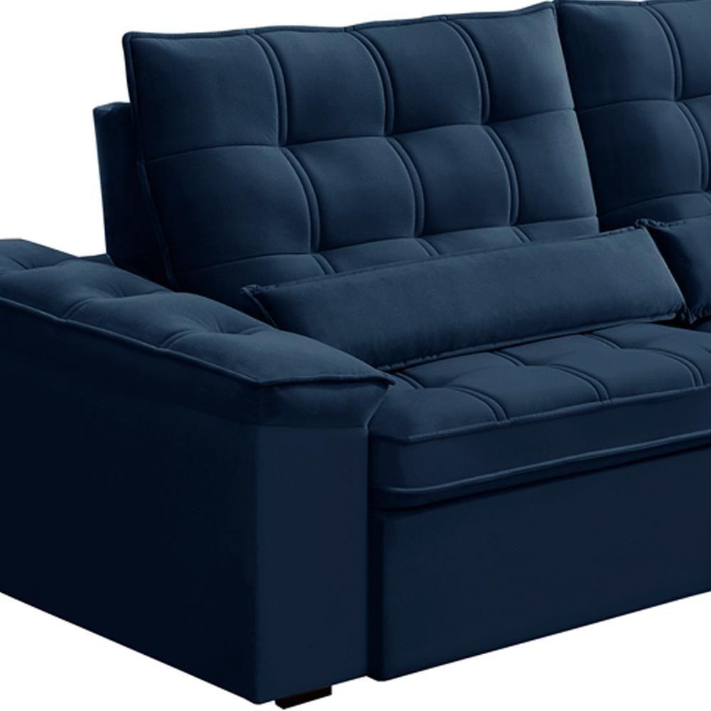 Sofá Retrátil Reclinável Para Sala 3 Lugares 250cm Maresi F04 Veludo Azul - Lyam Decor - 6