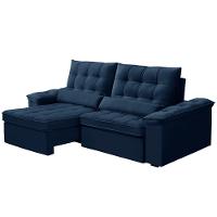 Sofá Retrátil Reclinável Para Sala 3 Lugares 250cm Maresi F04 Veludo Azul - Lyam Decor - 7