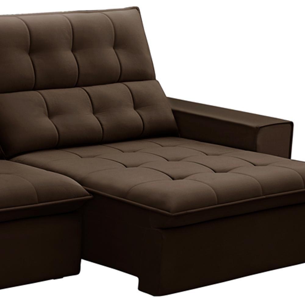 Sofá Retrátil Reclinável Para Sala 3 Lugares 250cm Vincent F04 Veludo Marrom - Lyam Decor - 5