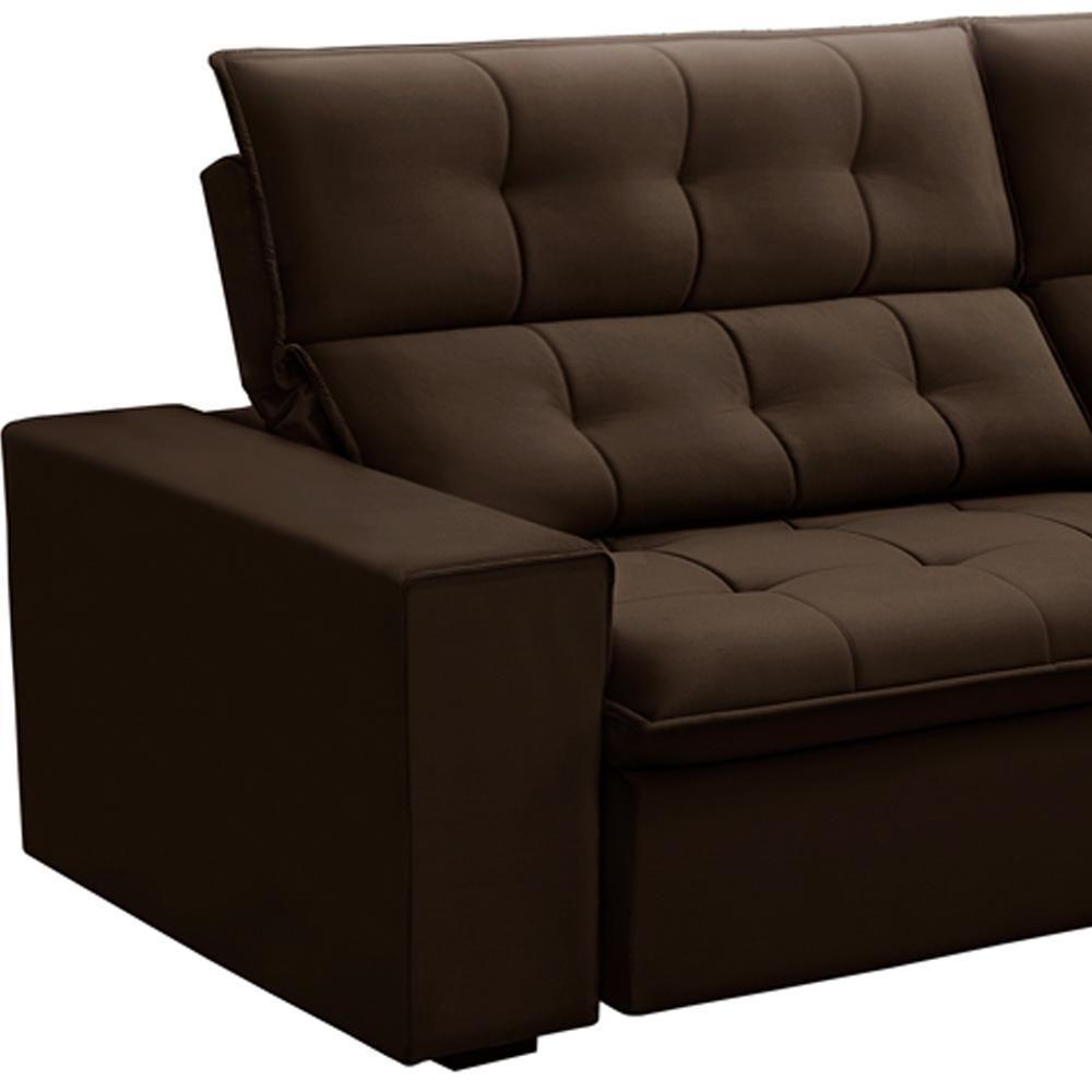 Sofá Retrátil Reclinável Para Sala 3 Lugares 250cm Vincent F04 Veludo Marrom - Lyam Decor - 6