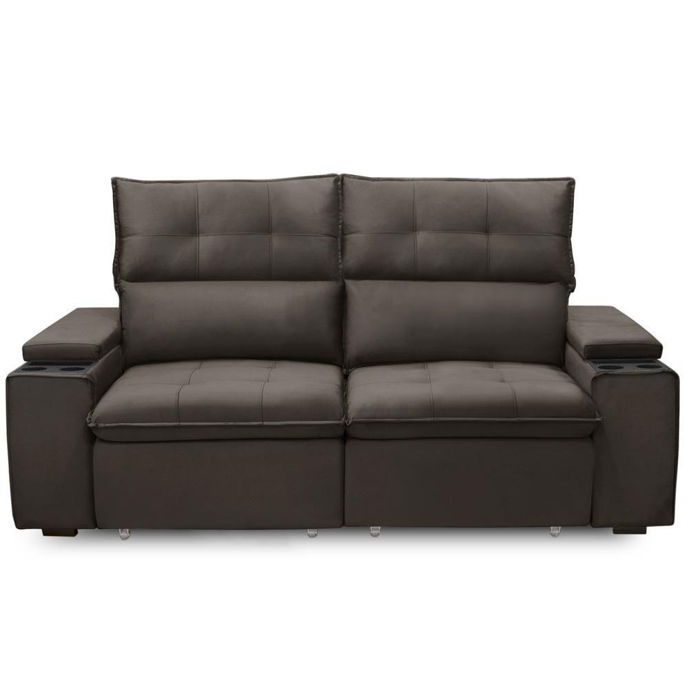 Sofá Retrátil Reclinável Para Sala 3 Lugares 210cm Niels F04 Veludo Marrom - Lyam Decor - 3