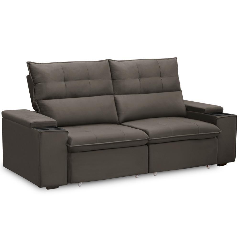 Sofá Retrátil Reclinável Para Sala 3 Lugares 210cm Niels F04 Veludo Marrom - Lyam Decor - 6
