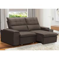 Sofá Retrátil Reclinável Para Sala 3 Lugares 210cm Niels F04 Veludo Marrom - Lyam Decor - 2