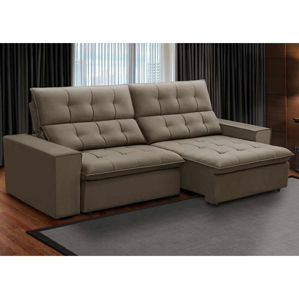 Sofá Retrátil Reclinável Para Sala 3 Lugares 250cm Vincent F04 Veludo Marrom Claro - Lyam Decor - 2