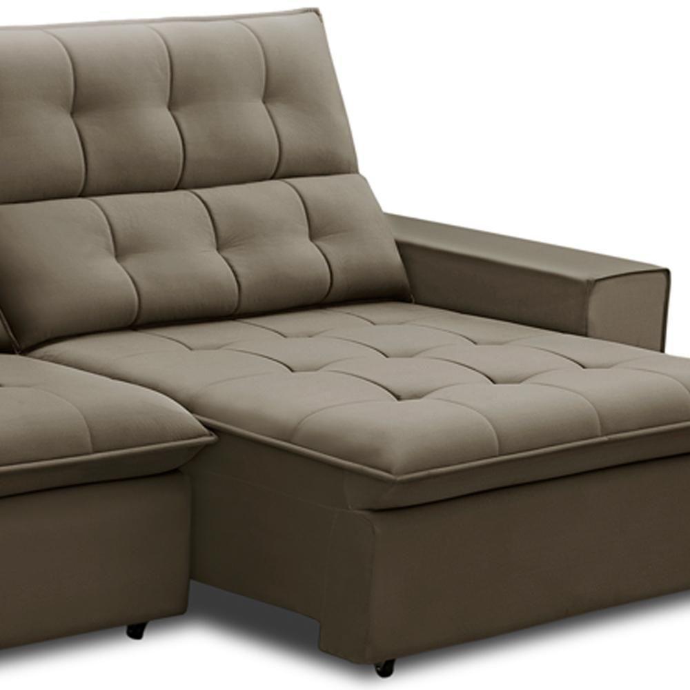 Sofá Retrátil Reclinável Para Sala 3 Lugares 250cm Vincent F04 Veludo Marrom Claro - Lyam Decor - 5