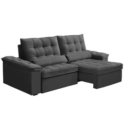 Sofá Retrátil Reclinável Para Sala 3 Lugares 210cm Maresi F04 Veludo Cinza Escuro - Lyam Decor