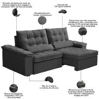 Sofá Retrátil Reclinável Para Sala 3 Lugares 210cm Maresi F04 Veludo Cinza Escuro - Lyam Decor - 3