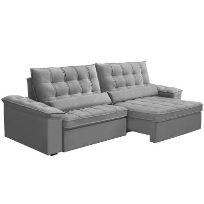 Sofá Retrátil Reclinável Para Sala 4 Lugares 290cm Maresi F04 Veludo Cinza Claro - Lyam Decor