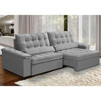 Sofá Retrátil Reclinável Para Sala 4 Lugares 290cm Maresi F04 Veludo Cinza Claro - Lyam Decor - 2