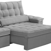 Sofá Retrátil Reclinável Para Sala 4 Lugares 290cm Maresi F04 Veludo Cinza Claro - Lyam Decor - 6