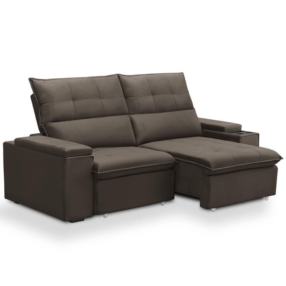 Sofá Retrátil Reclinável Para Sala 3 Lugares 230cm Niels F04 Veludo Marrom - Lyam Decor - 1