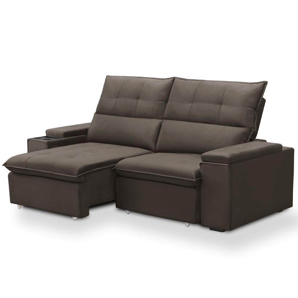 Sofá Retrátil Reclinável Para Sala 3 Lugares 230cm Niels F04 Veludo Marrom - Lyam Decor - 6