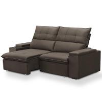 Sofá Retrátil Reclinável Para Sala 3 Lugares 230cm Niels F04 Veludo Marrom - Lyam Decor - 6