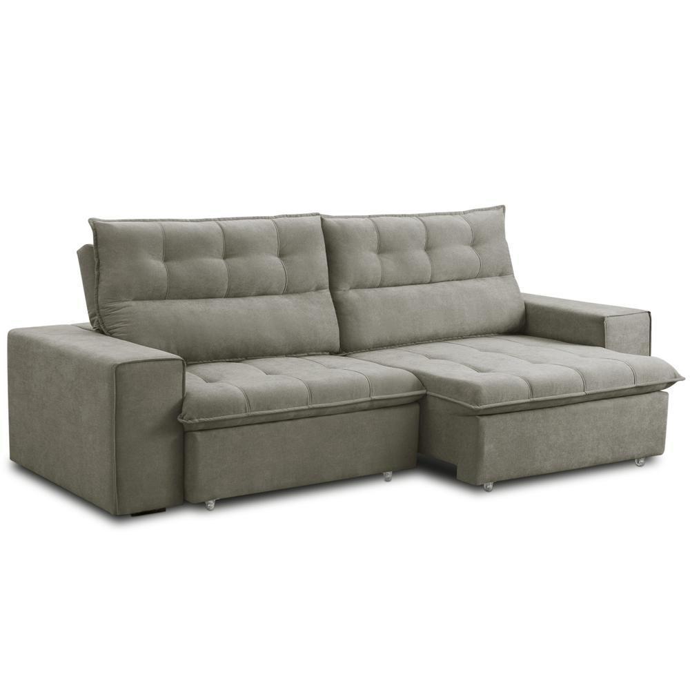 Sofá Retrátil Reclinável Para Sala 3 Lugares 240cm Neruda F04 Veludo Marrom Claro - Lyam Decor - 1