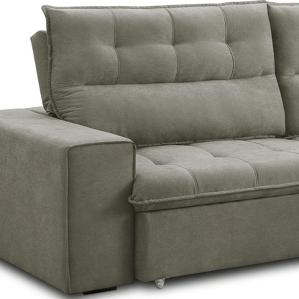 Sofá Retrátil Reclinável Para Sala 3 Lugares 240cm Neruda F04 Veludo Marrom Claro - Lyam Decor - 5