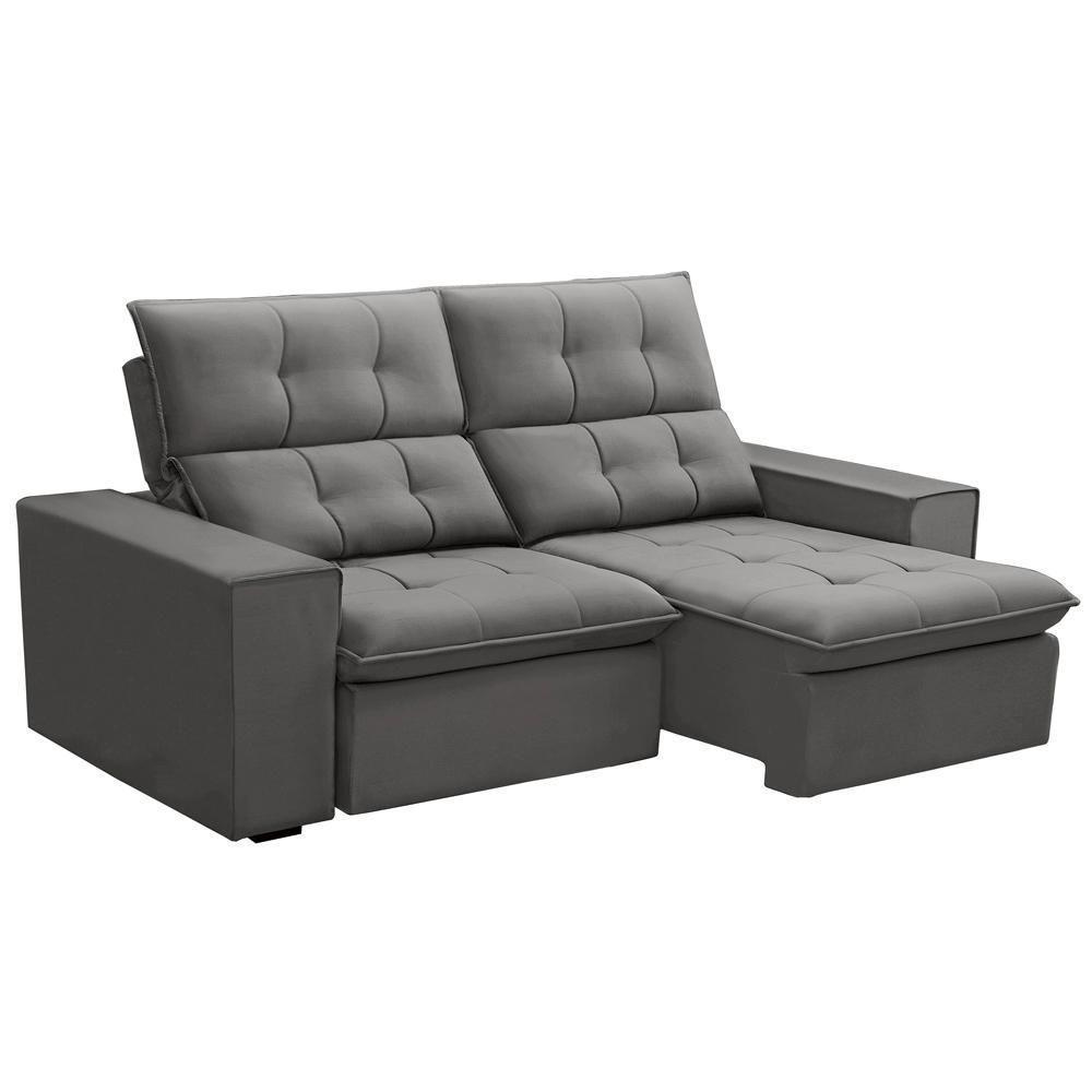 Sofá Retrátil Reclinável Para Sala 3 Lugares 210cm Vincent F04 Veludo Cinza Claro - Lyam Decor - 1