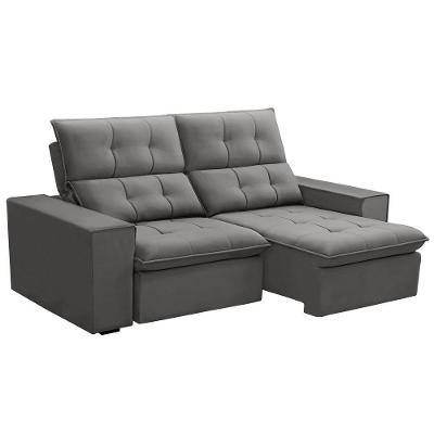 Sofá Retrátil Reclinável Para Sala 3 Lugares 210cm Vincent F04 Veludo Cinza Claro - Lyam Decor