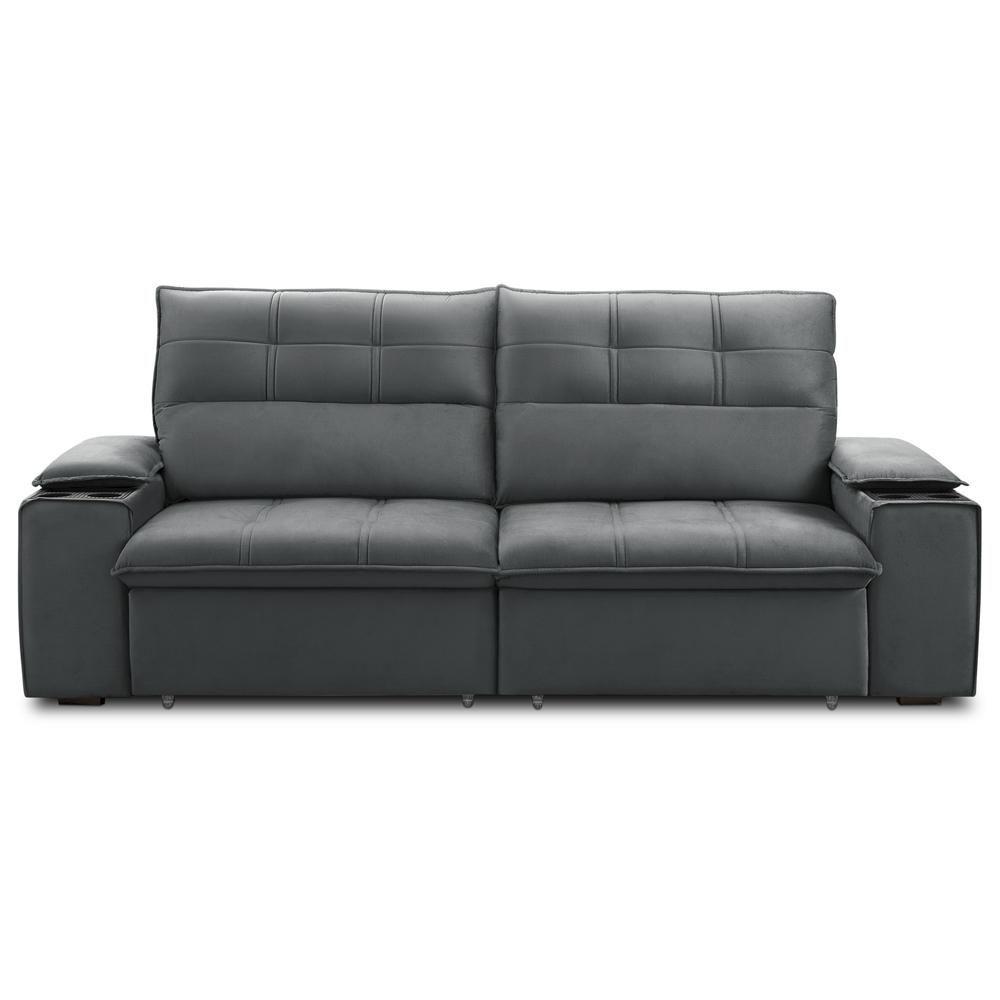 Sofá Retrátil Reclinável Para Sala 3 Lugares 250cm Zayn F04 Veludo Cinza Escuro - Lyam Decor - 3