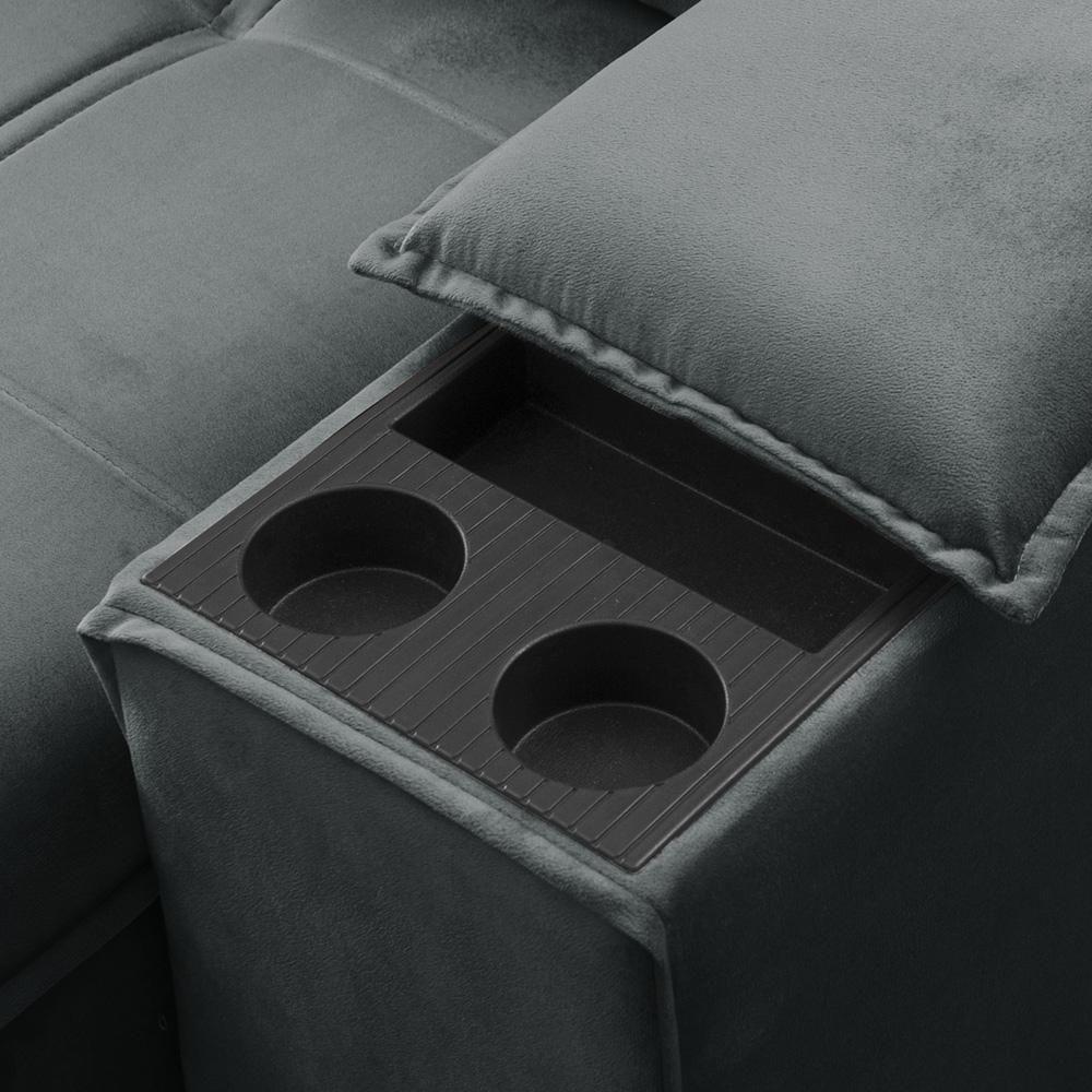 Sofá Retrátil Reclinável Para Sala 3 Lugares 250cm Zayn F04 Veludo Cinza Escuro - Lyam Decor - 8