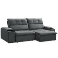 Sofá Retrátil Reclinável Para Sala 3 Lugares 250cm Zayn F04 Veludo Cinza Escuro - Lyam Decor - 1