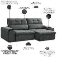 Sofá Retrátil Reclinável Para Sala 3 Lugares 250cm Zayn F04 Veludo Cinza Escuro - Lyam Decor