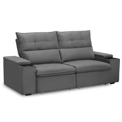 Sofá Retrátil Reclinável Para Sala 3 Lugares 210cm Niels F04 Veludo Cinza Escuro - Lyam Decor