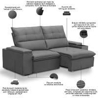 Sofá Retrátil Reclinável Para Sala 3 Lugares 210cm Niels F04 Veludo Cinza Escuro - Lyam Decor