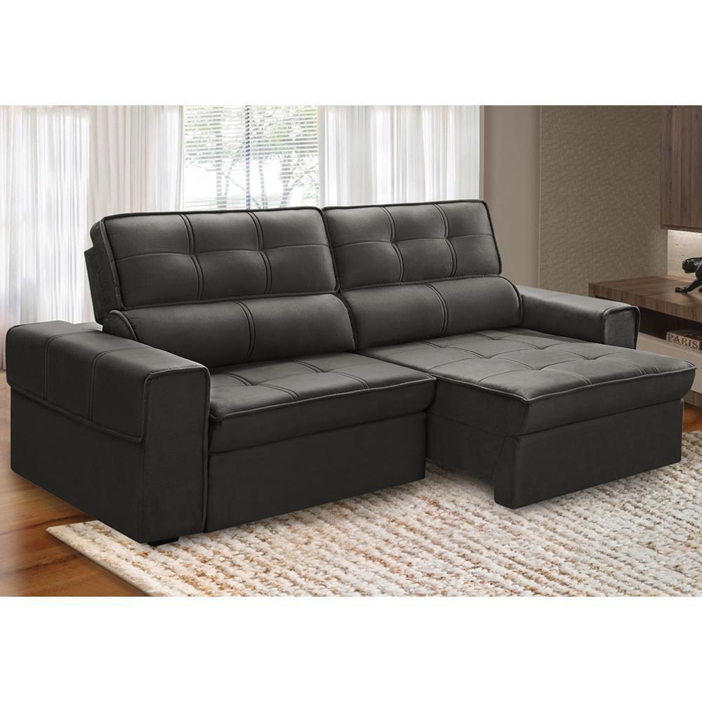 Sofá Retrátil Reclinável Para Sala 3 Lugares 230cm Samir F04 Veludo Marrom Escuro - Lyam Decor - 5