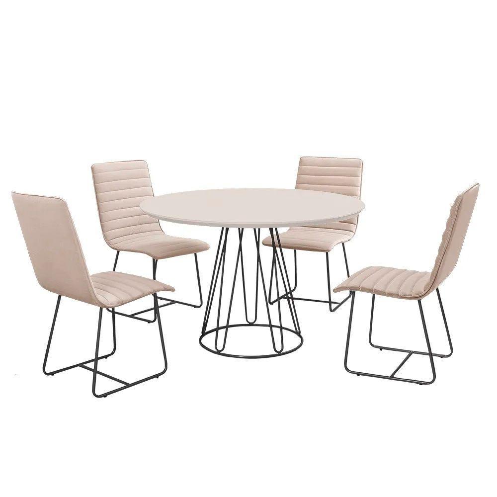 Sala De Jantar 1,00M Base Preta Com 04 Cadeiras Off White - 1