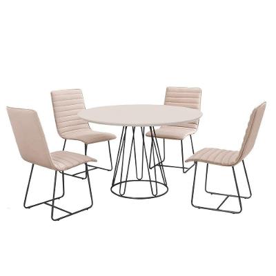 Sala De Jantar 1,00M Base Preta Com 04 Cadeiras Off White