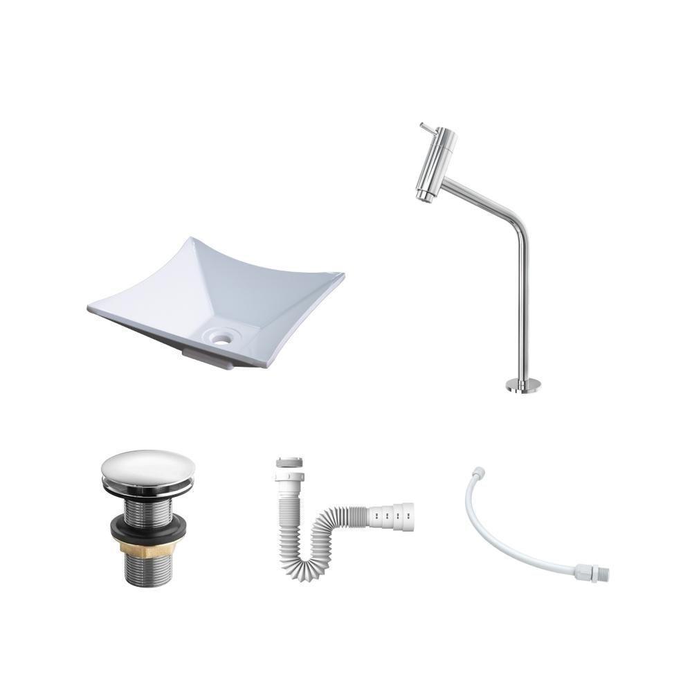 Kit Cuba L30 C/torneira Link 1062 Metal + Válvula Click 1 1/2'' (4,0cm) + Sifão Pvc + Flexível Branca Branco - 2