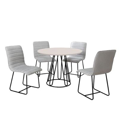 Sala De Jantar 1,00M Base Preta C/4 Cadeiras Laca Off White