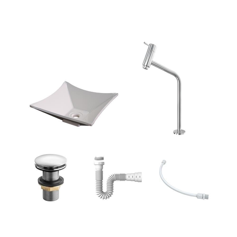 Kit Cuba L30 C/torneira Link 1062 Metal + Válvula Click 1 1/2'' (4,0cm) + Sifão Pvc + Flexível Bege Bege - 2