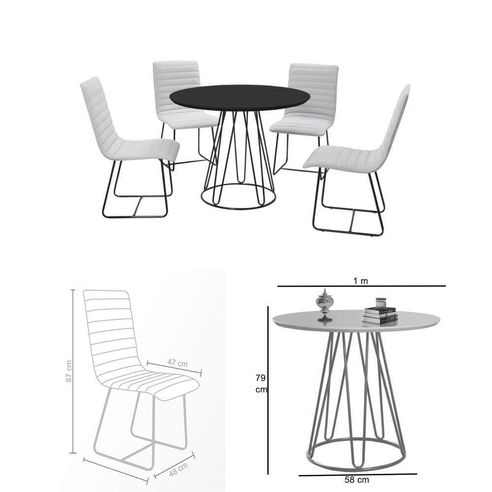 Sala De Jantar 1,00M Base Preta Com 04 Cadeiras Laca Branco - 3