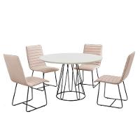 Sala De Jantar 1,00M Base Preta Com 04 Cadeiras Laca Branco - 1