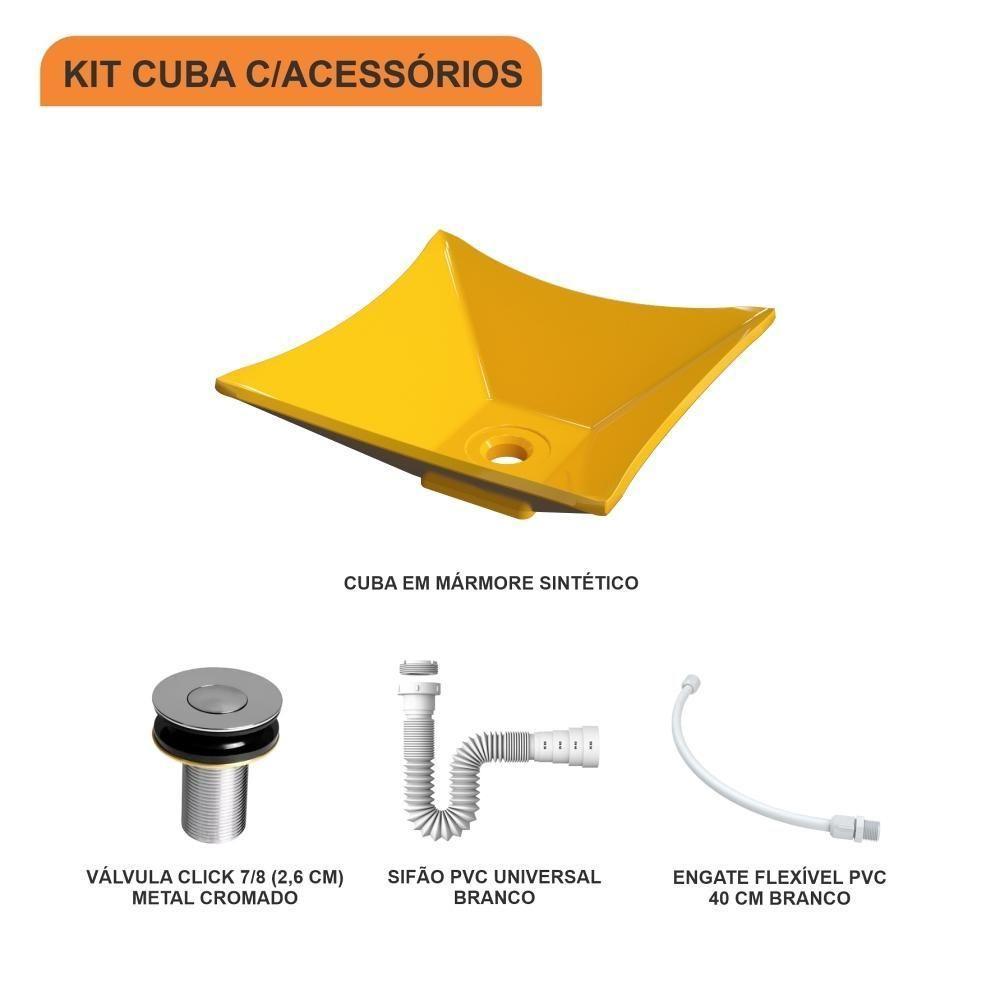 Kit Cuba L30 Com Válvula Click 1''b (2,6cm) + Sifão Pvc + Flexível Amarelo - 8