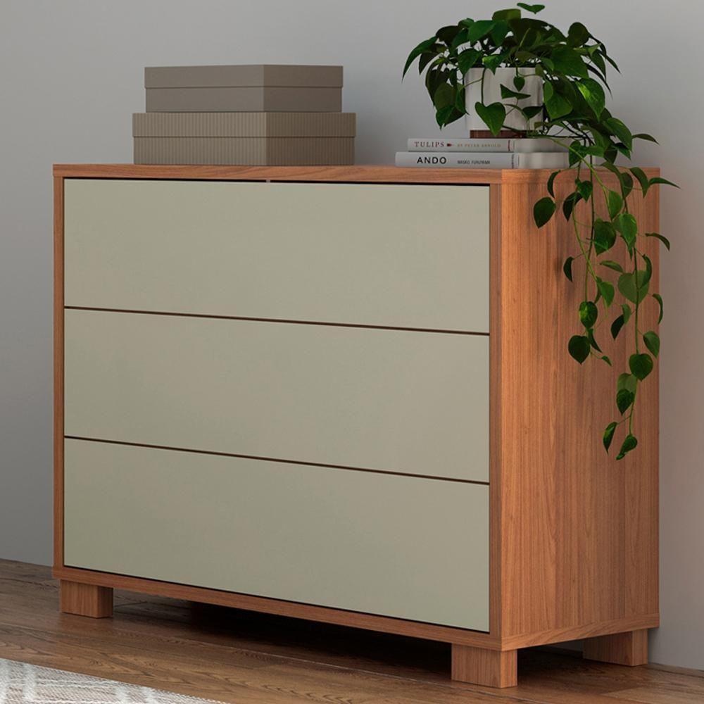 Cômoda Para Quarto 3 Gavetas 105cm Click D03 Freijó Off White - Lyam Decor - 2